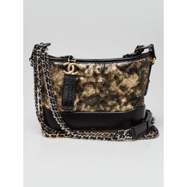 Chanel Black/Gold Metallic Crumpled Goatskin Leather Small Gabrielle Bag