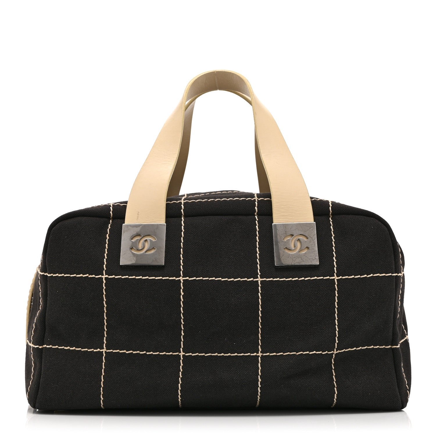 Chanel Canvas Square Stitched CC Boston Bag Black