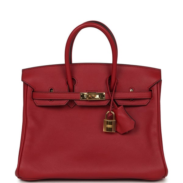 Pre-owned Hermes Birkin 25 Rouge Grenat Swift Gold Hardware