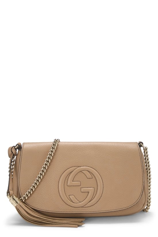 Beige Grained Leather Soho Chain Flap Crossbody