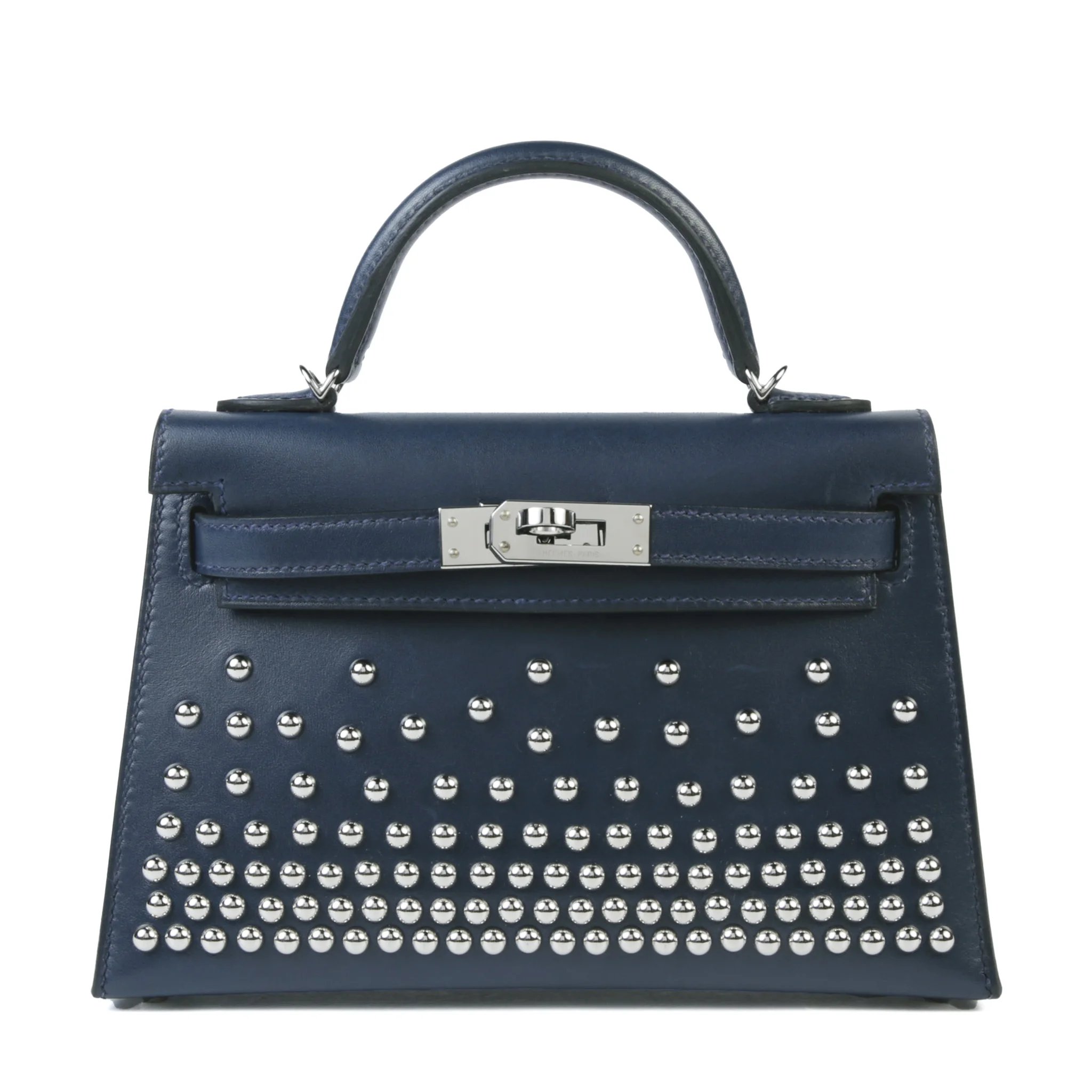 Very Good ( Rank A) HERMÈS Limited Edition Mini Kelly II Cloute Studded Bleu Abysse (7K) Box-calf Palladium hardware K (2025)