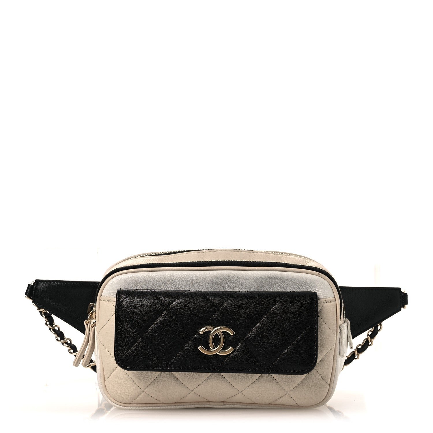 Chanel Goatskin Quilted Waist Bag Beige White Black