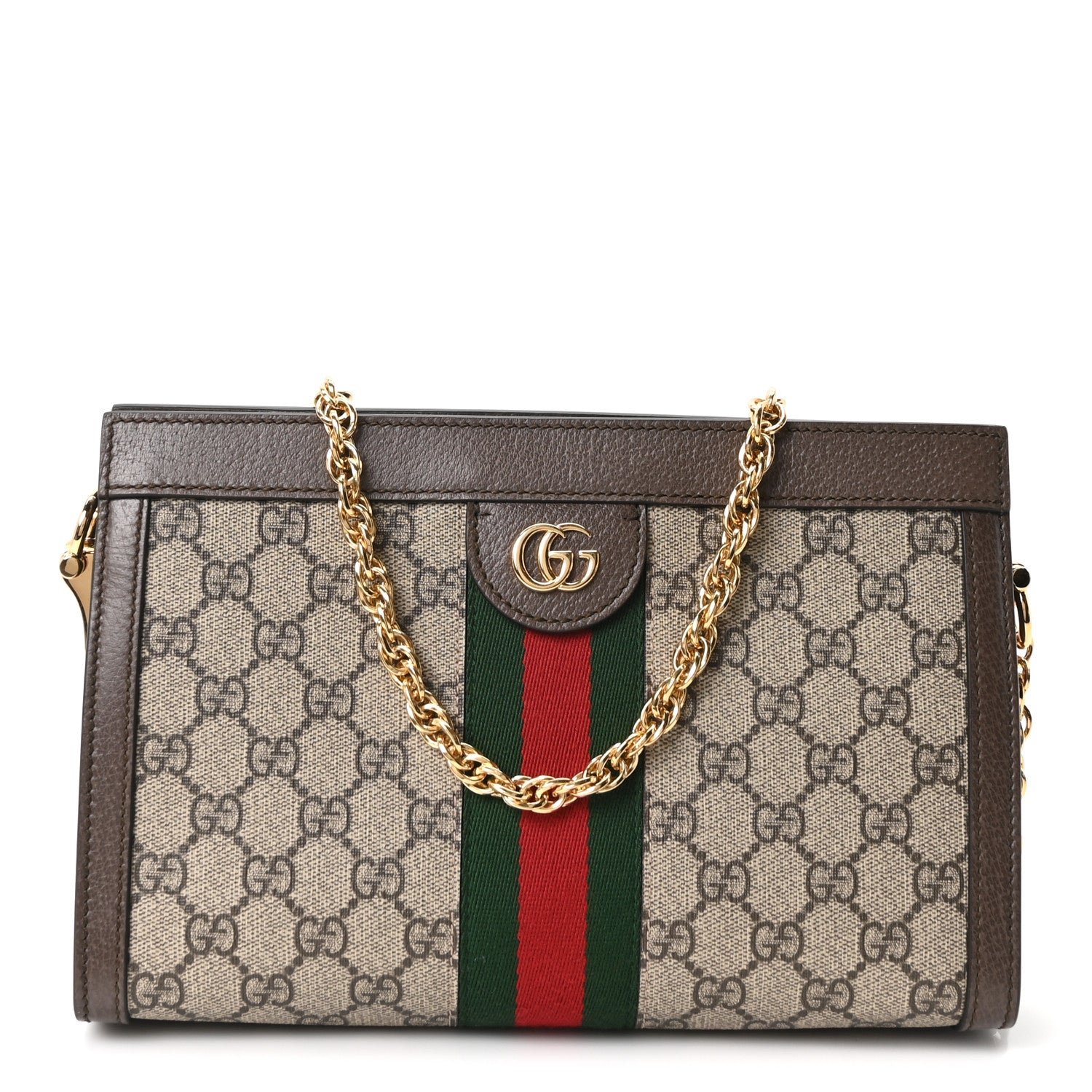 Gucci GG Supreme Monogram Web Small Ophidia Chain Shoulder Bag Brown