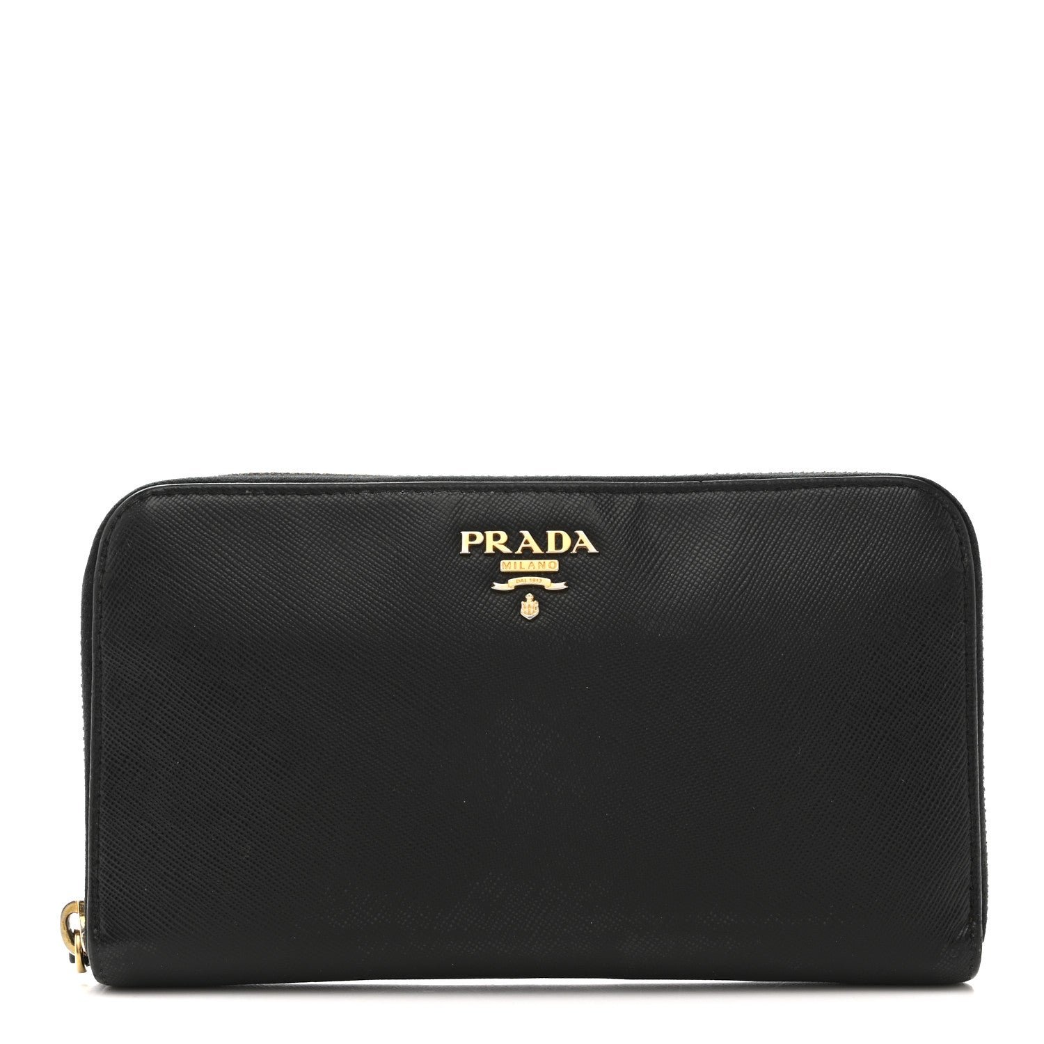 Prada Saffiano Metal Zip Around Wallet Black