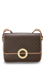 Céline Brown Coated Canvas Macadam Shoulder Bag