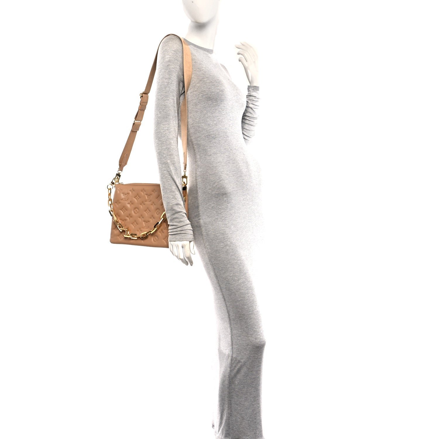 Louis Vuitton Lambskin Embossed Monogram Coussin PM Camel