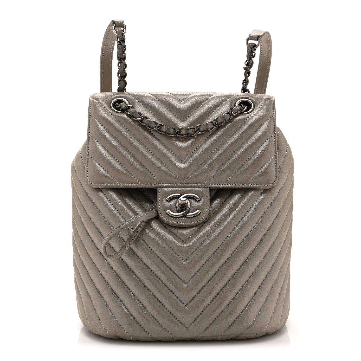 Chanel Metallic Calfskin Chevron Quilted Small Urban Spirit Backpack Silver