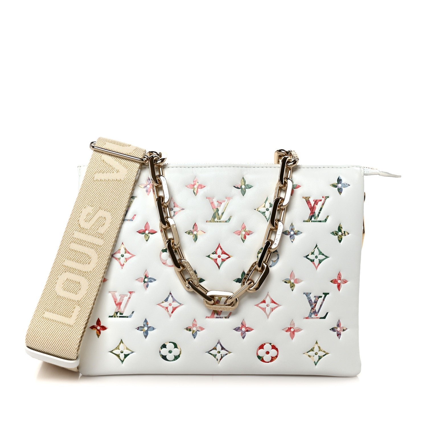 Louis Vuitton Lambskin Embossed Monogram LV Garden Coussin PM Cream