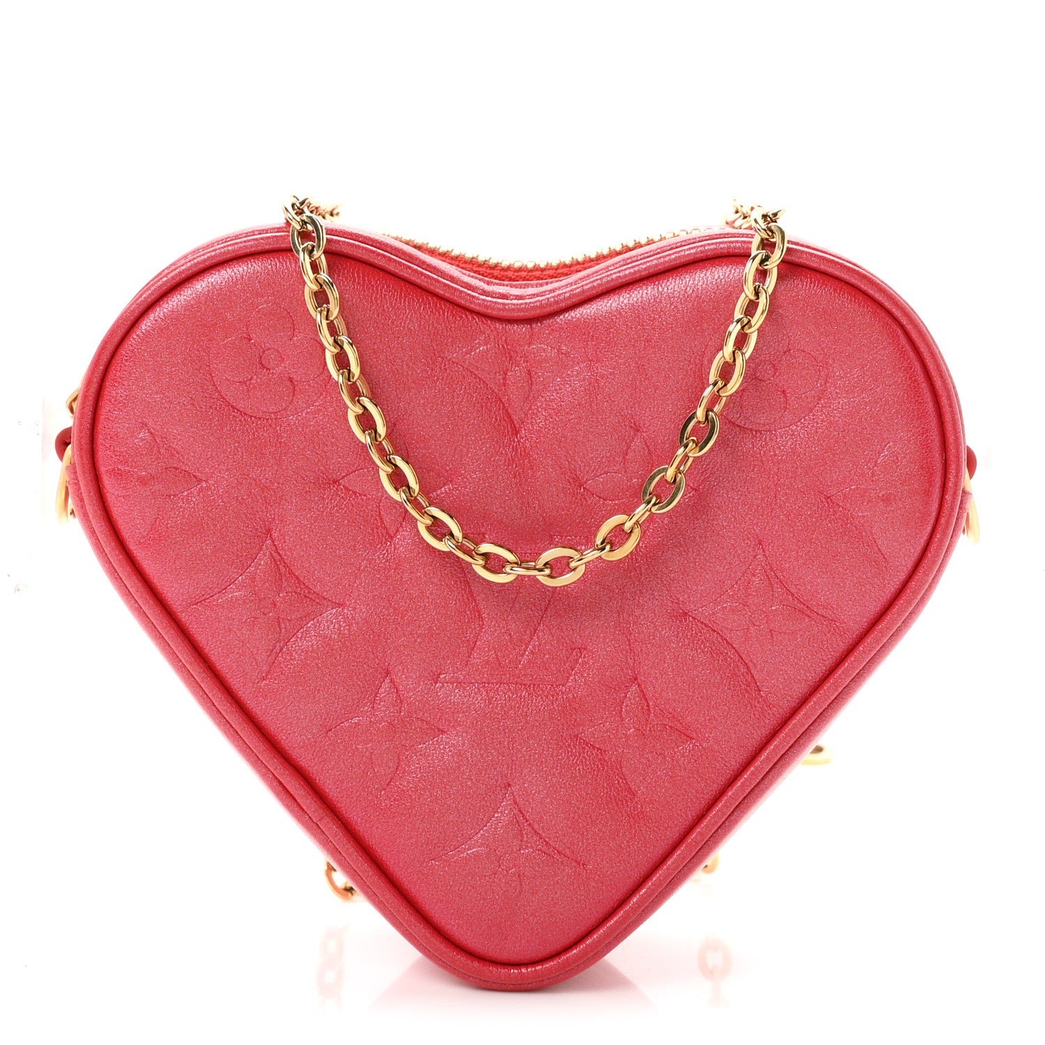 Louis Vuitton Lambskin Embossed Monogram Fall In Love Sac Coeur Heart Chain Bag Lipstick Red