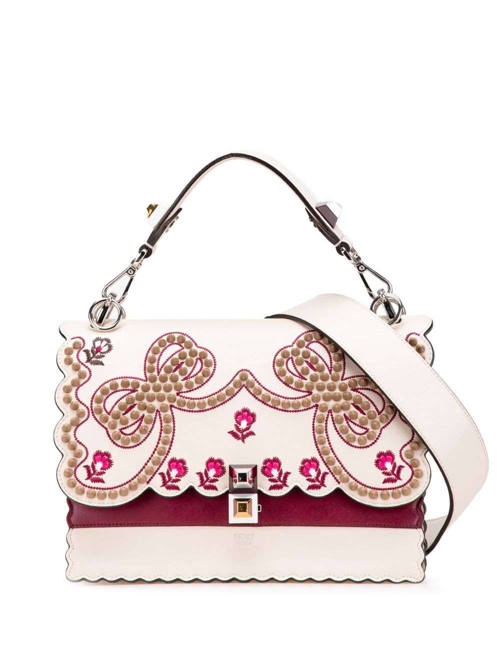 2010-2025 Medium Vitello Liberty Lucido Flowers and Bows Scalloped Studded Kan I satchel
