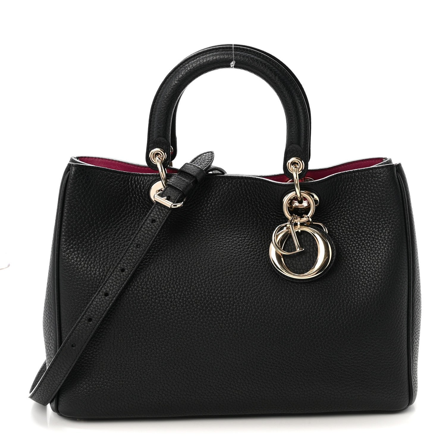 Christian Dior Bullcalf Medium Diorissimo Tote Black Rose Indien