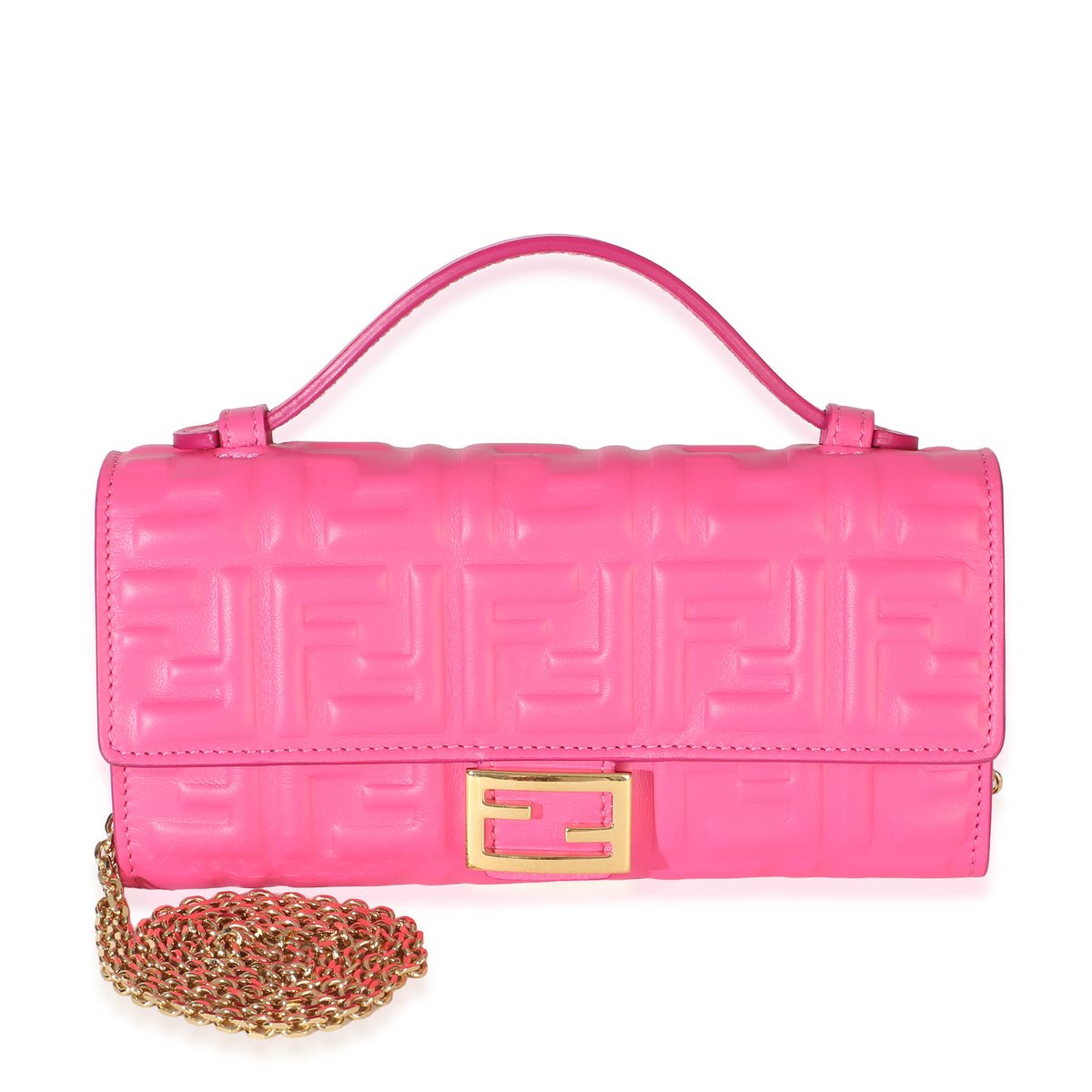 Pink Nappa Matisse FF Embossed Baguette Continental Wallet With Chain