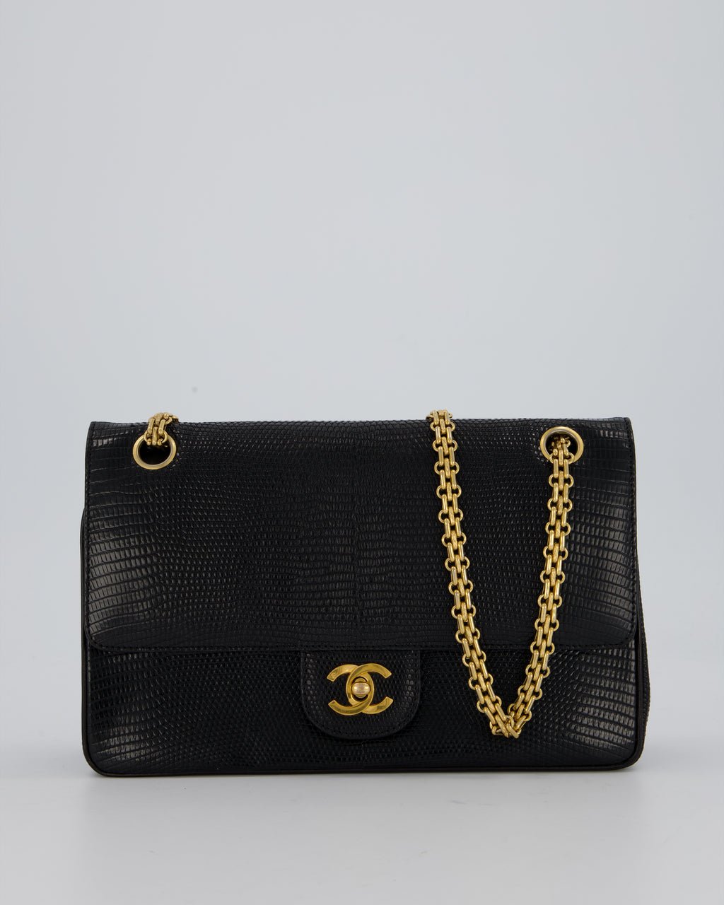 *VERY RARE* Chanel Vintage Medium Classic Flap Bag in Black Lizard Leather with 24K Gold Hardware
