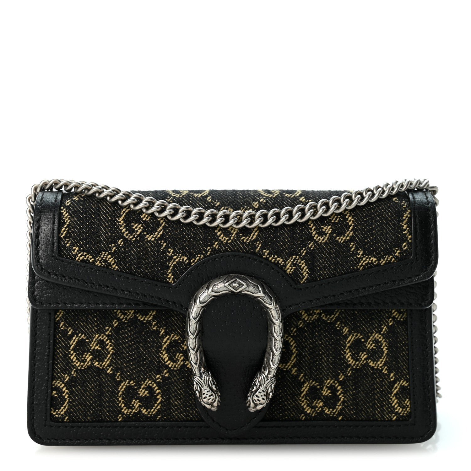 Gucci Jacquard Black Denim GG Monogram Super Mini Dionysus Shoulder Bag Black Ivory