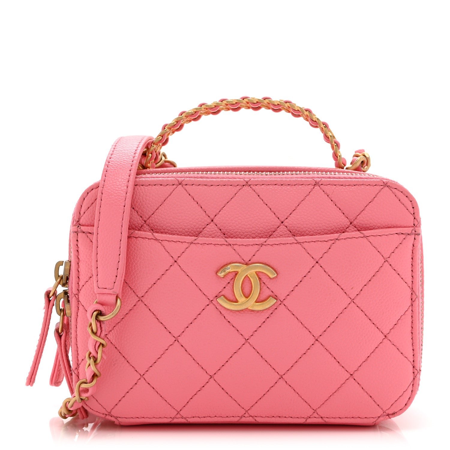 Chanel Caviar Quilted Pick Me Up Mini Vanity Case Pink