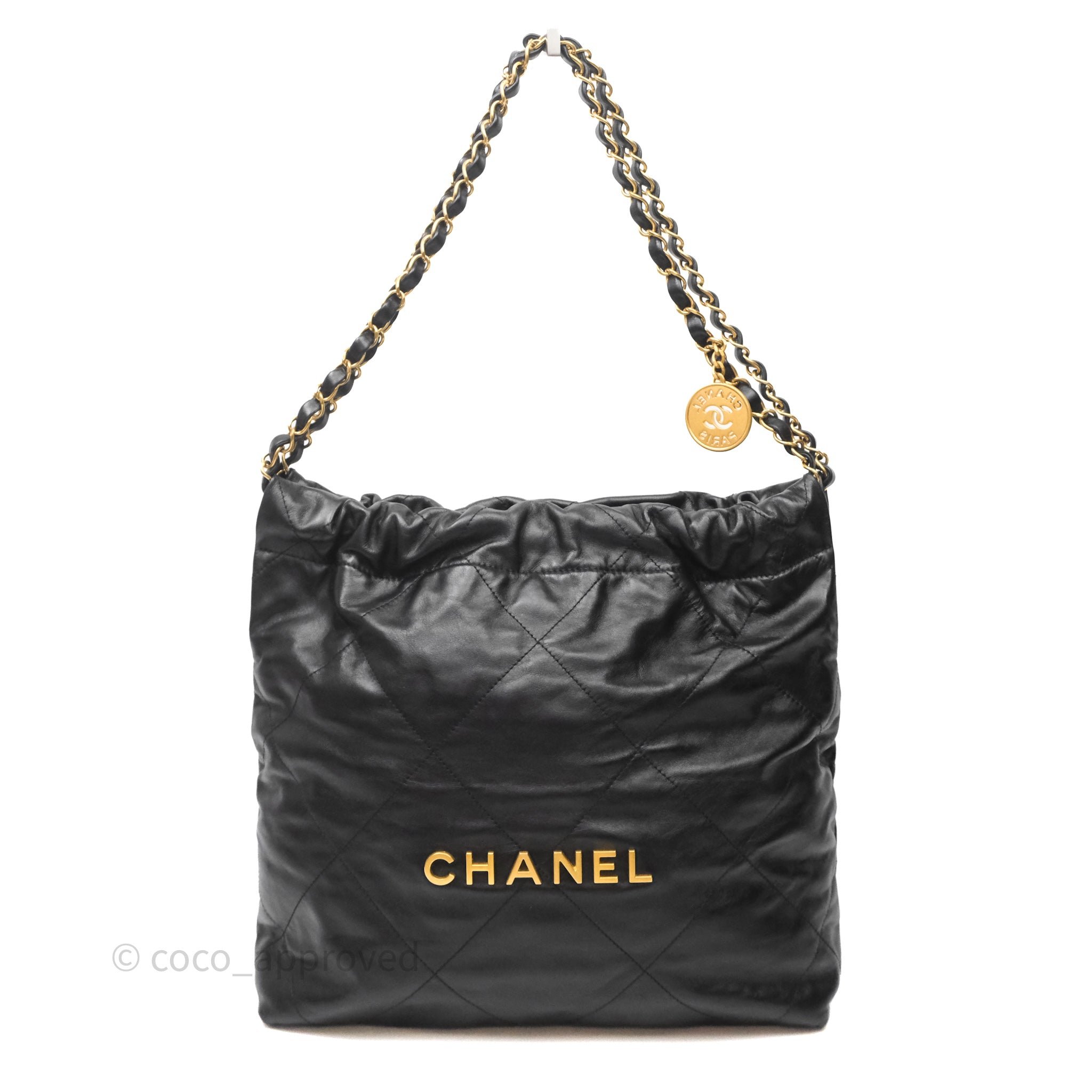 Chanel 22 Small Black Calfskin Aged Gold Hardware