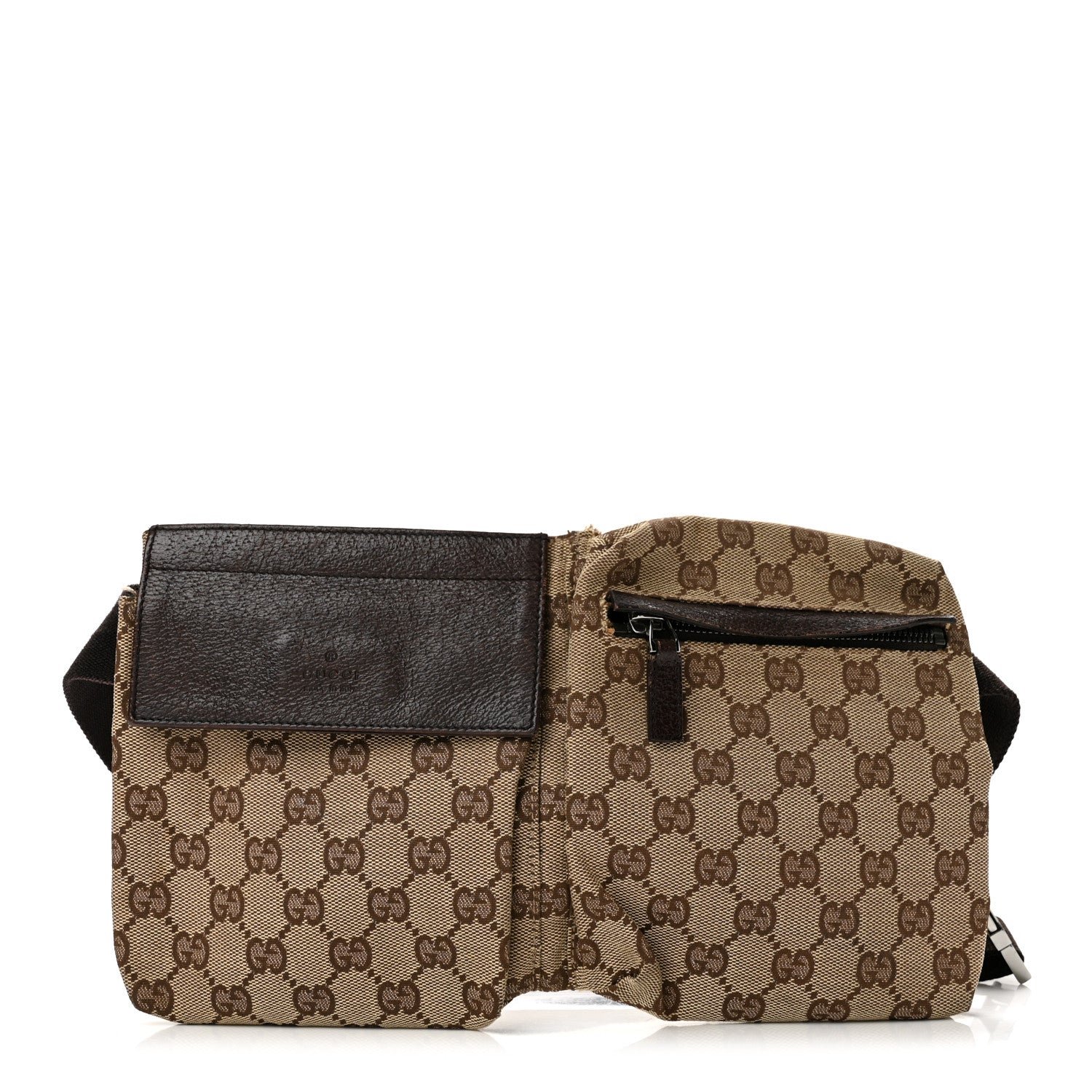 Gucci GG Monogram Double Pocket Belt Bag Dark Brown