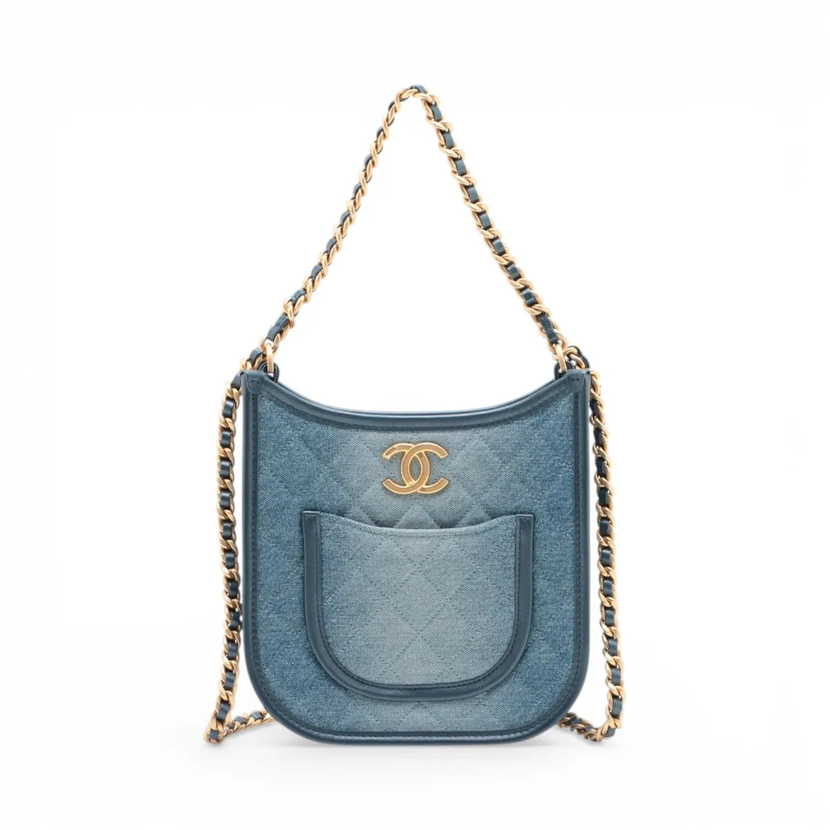 Chanel Matelasse Denim Chain Shoulder Bag Blue Gold Metal Fittings random plate