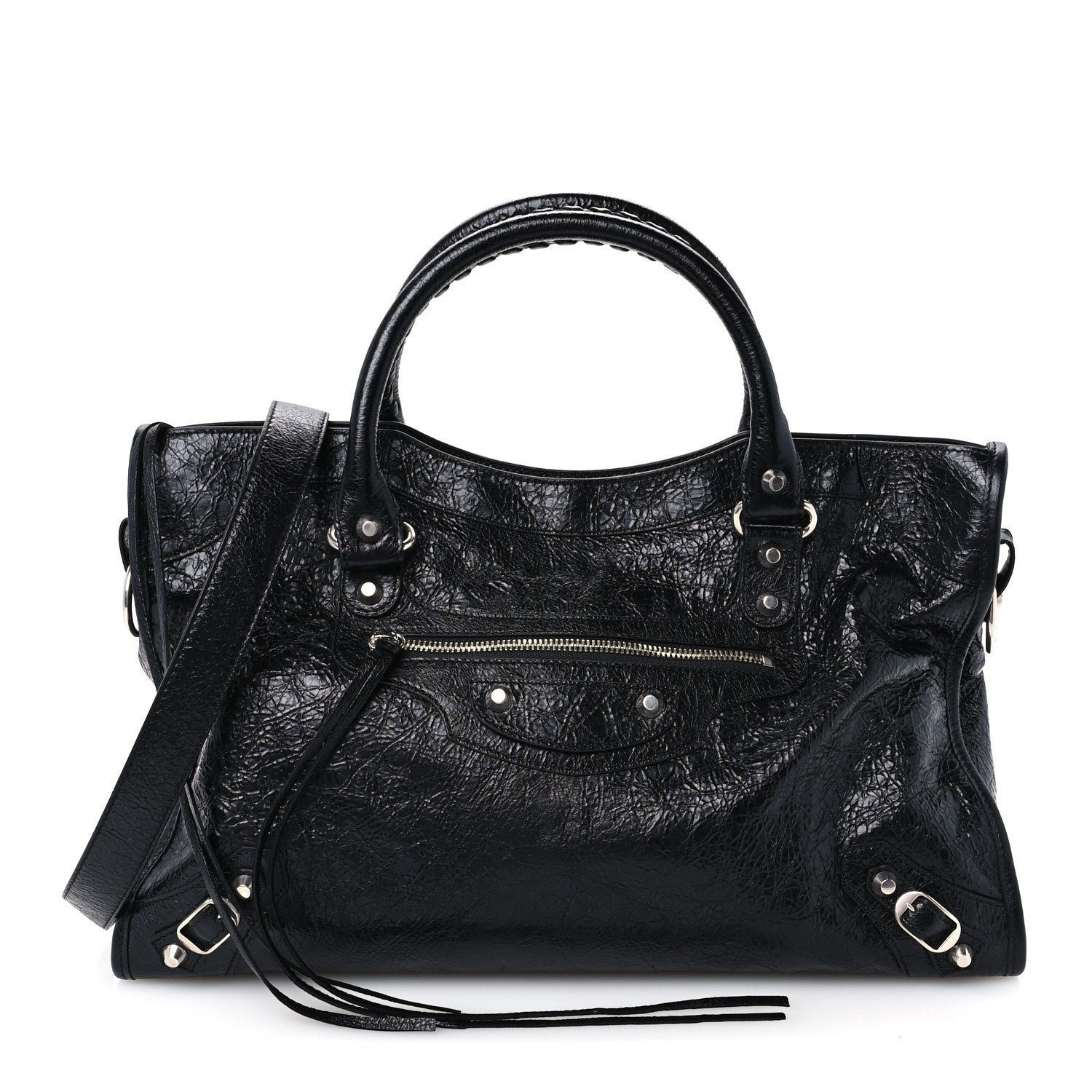 Balenciaga Agneau Arena Silver Hardware Medium Le City Black