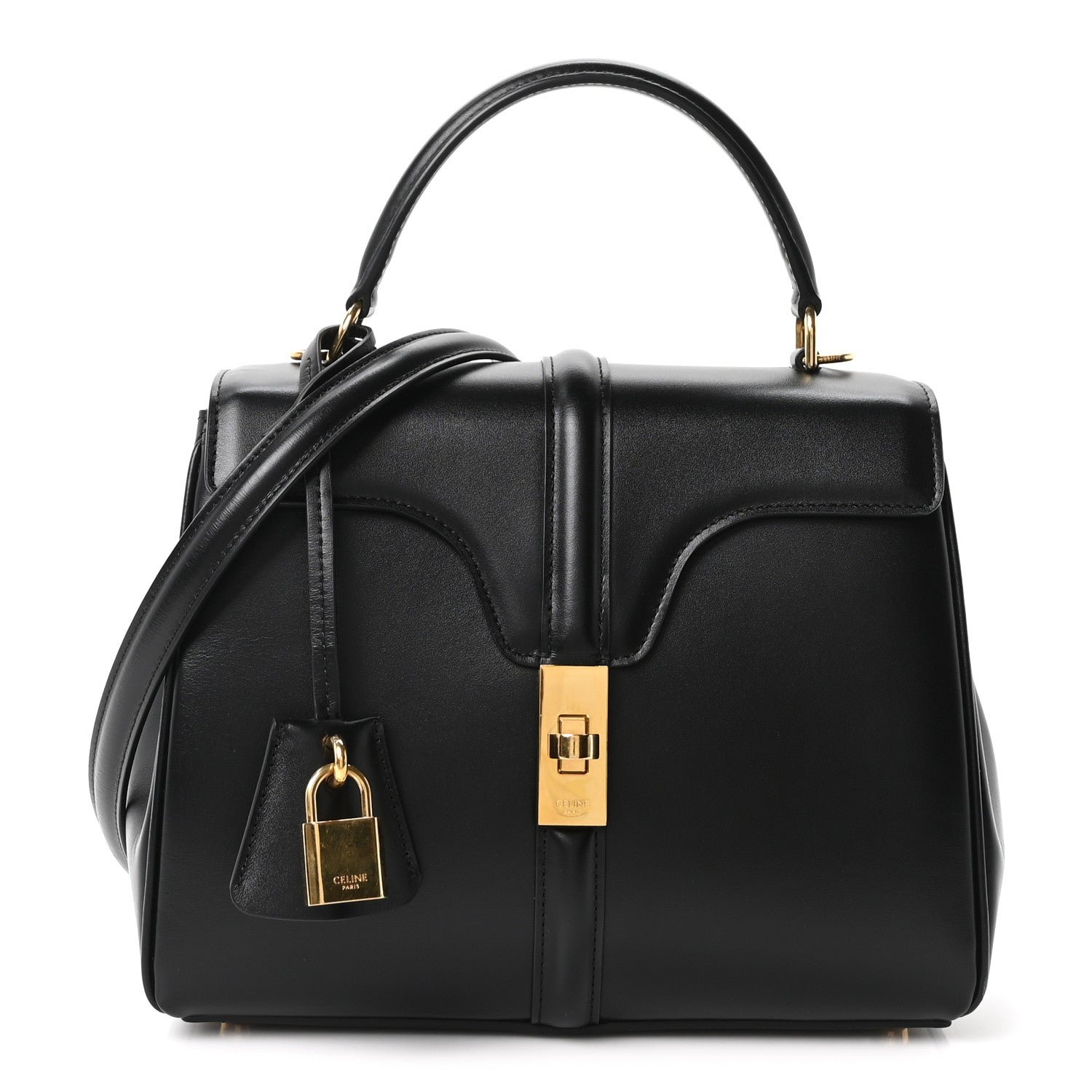Celine Satinated Calfskin Small 16 Top Handle Bag Black