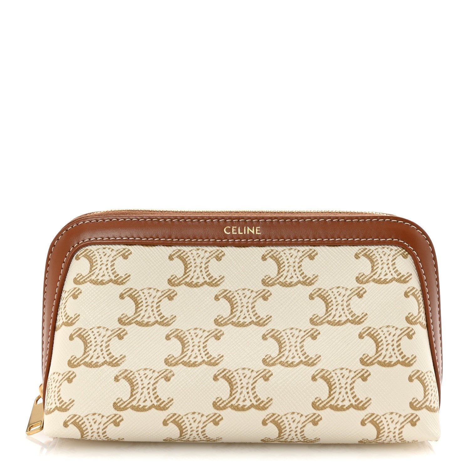 Celine Triomphe Canvas Calfskin Small Cosmetic Pouch White