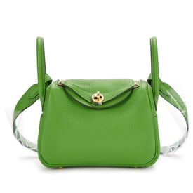 Hermes Vert Yucca Clemence Mini Lindy 20 Gold Hardware, 2023