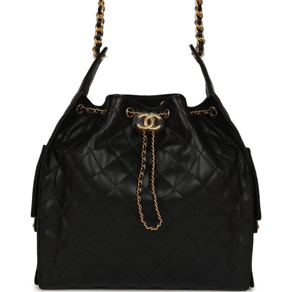 Chanel Medium 25 Hobo Bag Black Caviar Antique Gold Hardware
