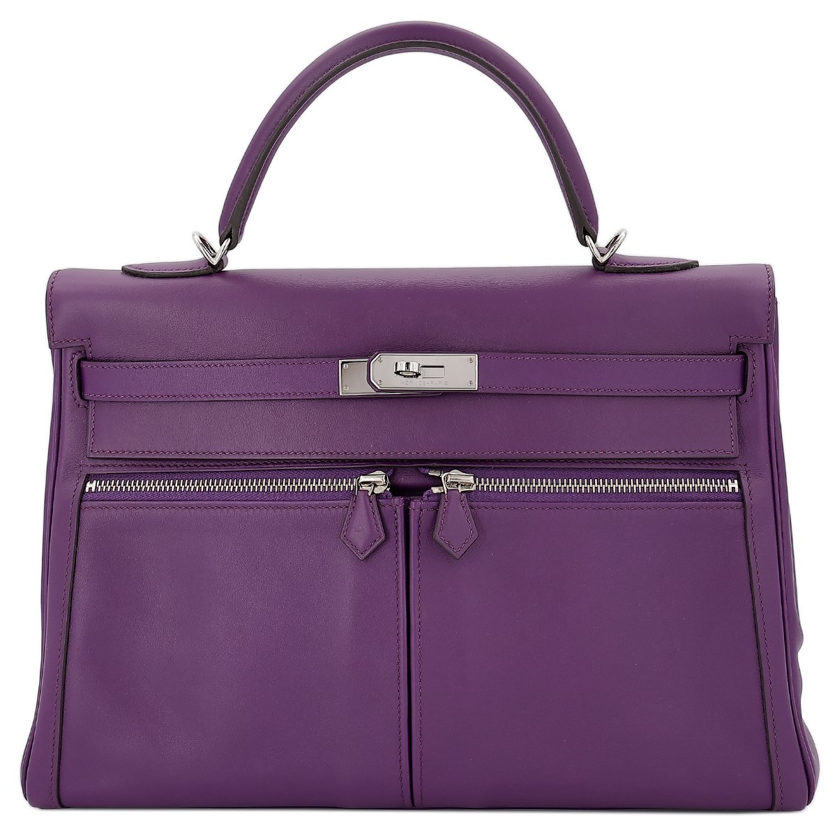 HERMÈS Kelly Lakis 35 handbag in Ultraviolet Swift leather with Palladium hardware