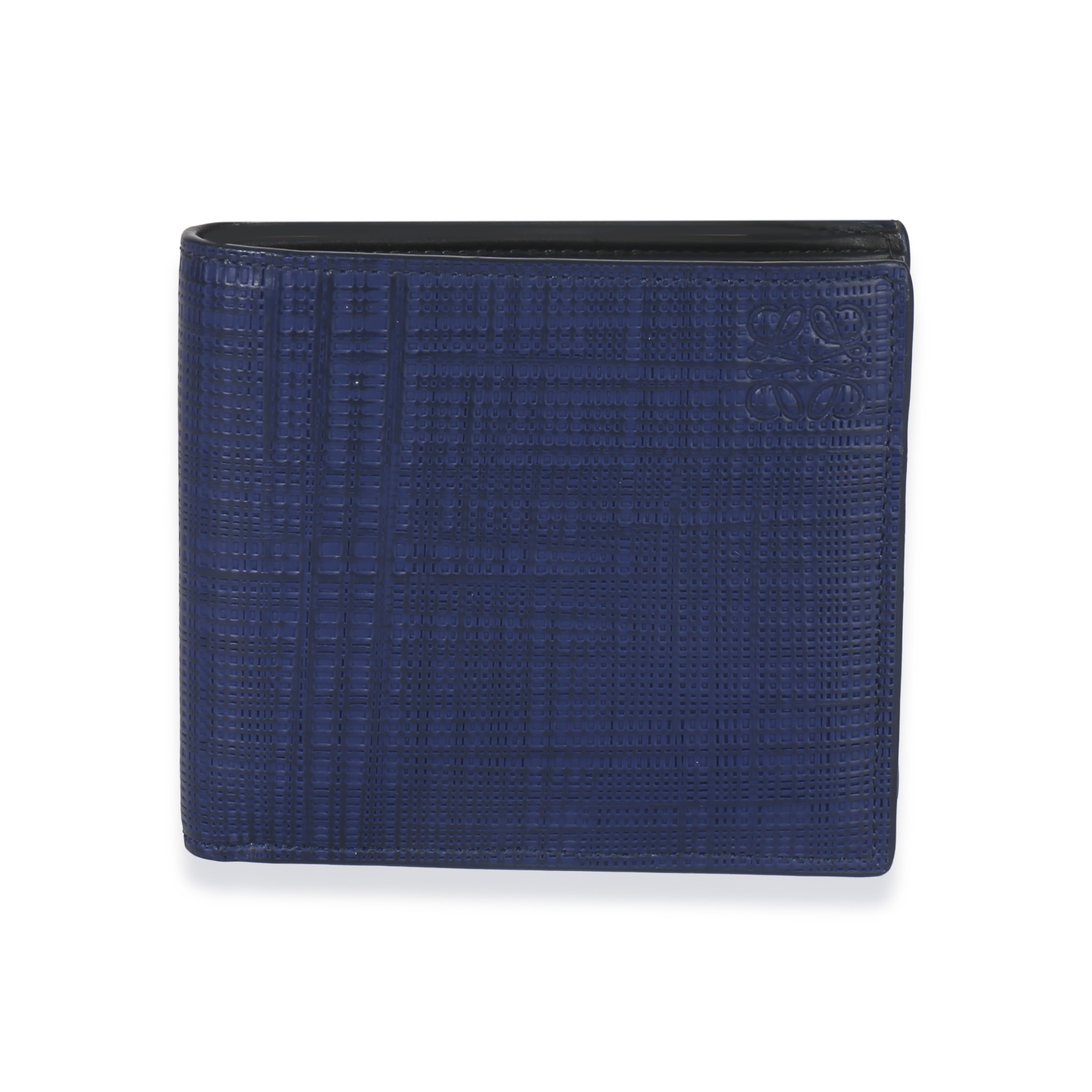 Blue Calfskin Linen Anagram Bifold Wallet