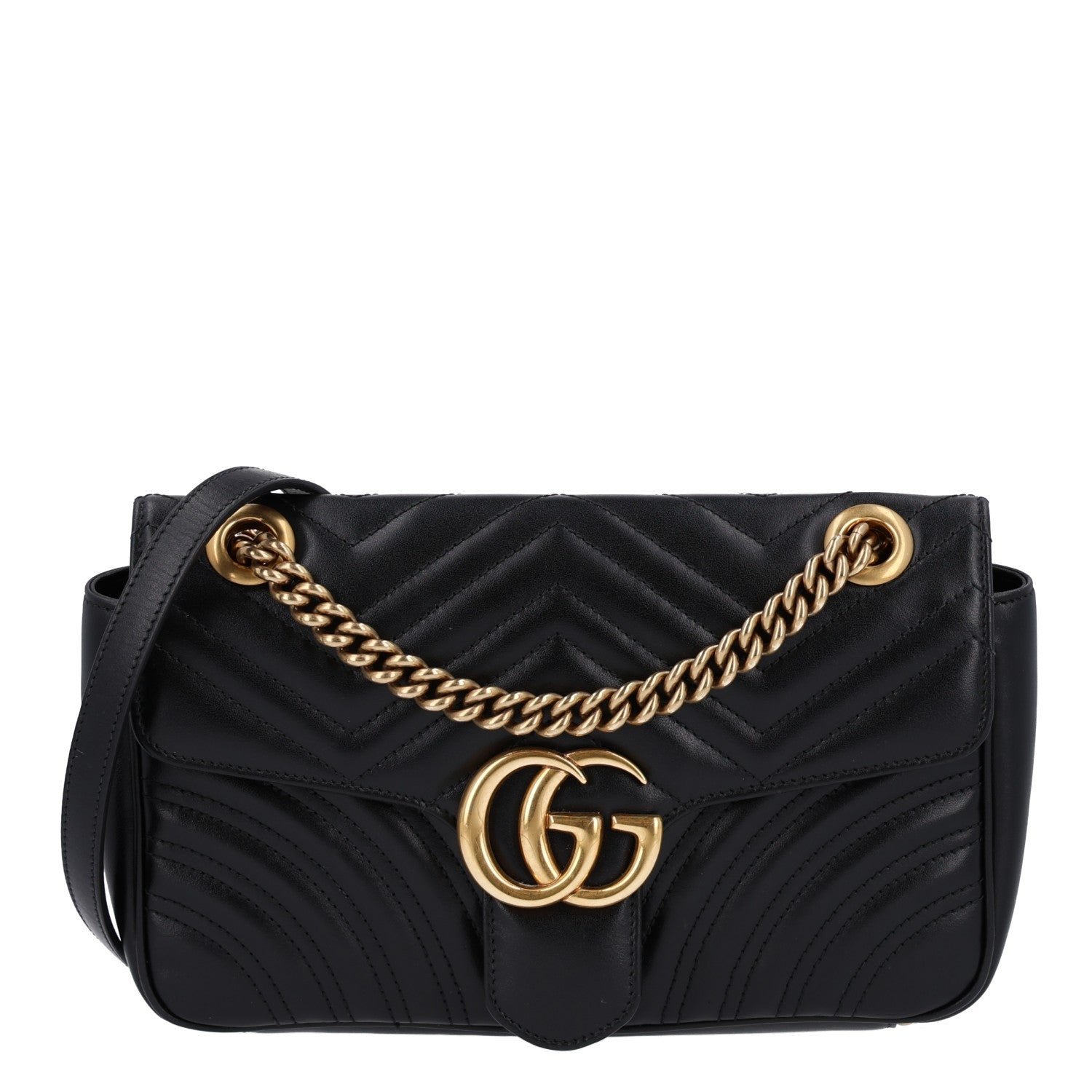 Gucci Calfskin Matelasse Small GG Marmont Shoulder Bag Black