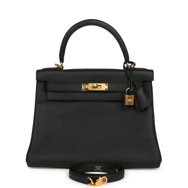 Hermes Hermes Kelly Retourne 28 Black Clemence Gold Hardware