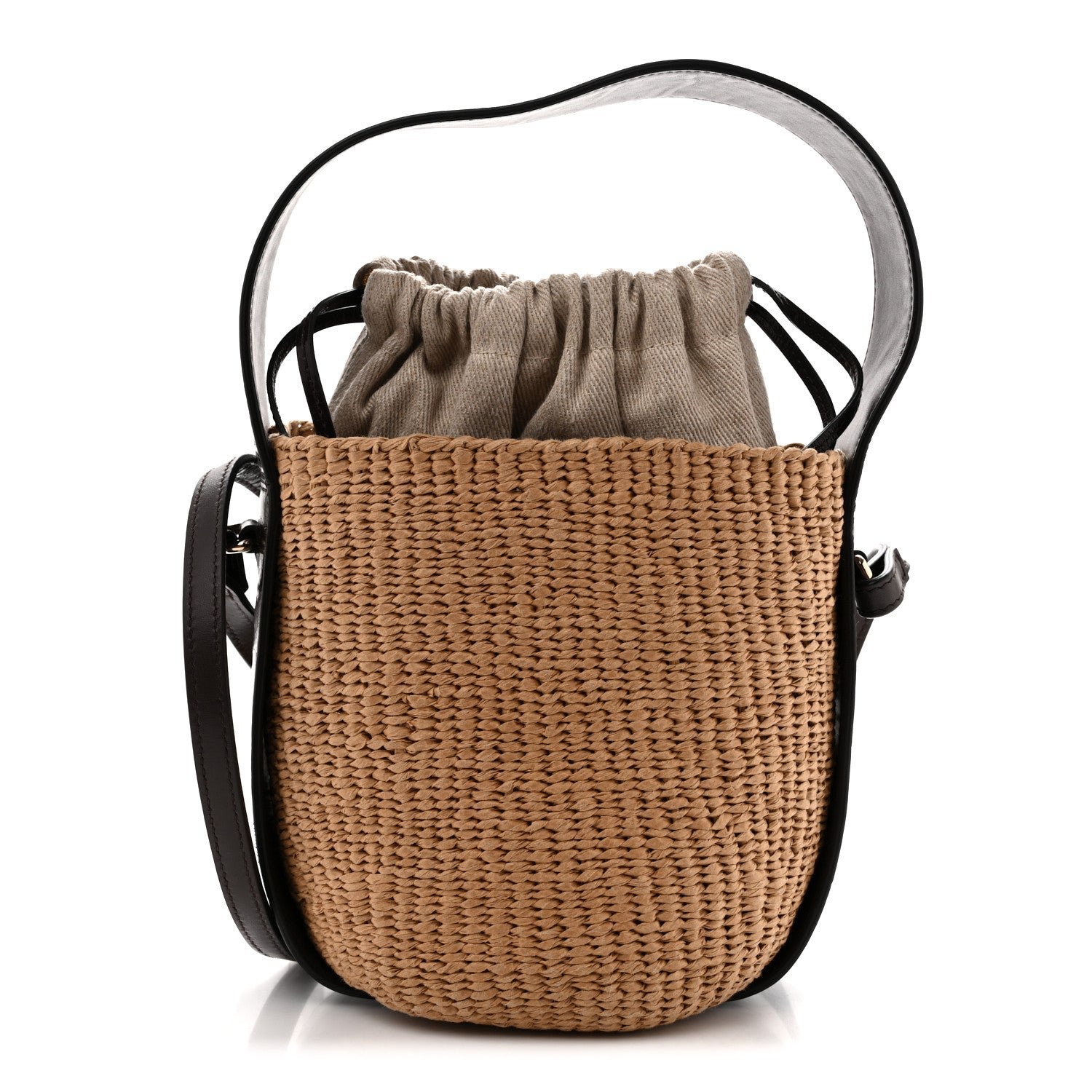 Chloe X MIFUKO Raffia Calfskin Crocodile Embossed Small Woody Basket Shoulder Bag Kohl Beige