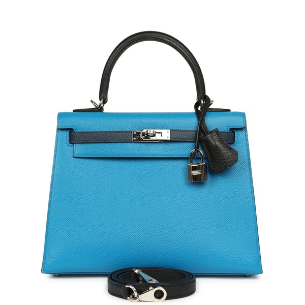 Hermes Pre-owned Hermes Kelly Sellier 25 Tri-Color Bleu Zanzibar, Bleu De Prusse, Black Epsom Palladium Hardware