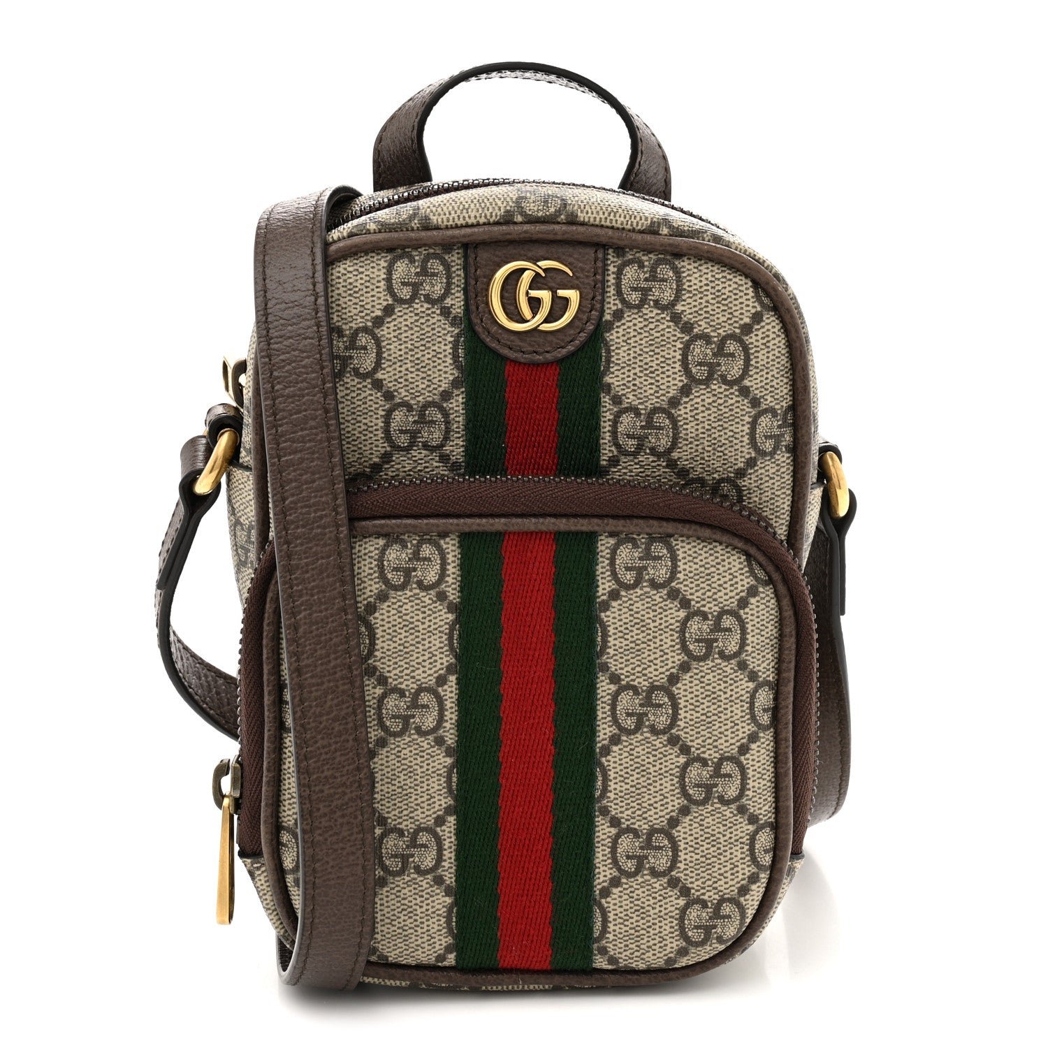 Gucci GG Supreme Monogram Web Mini Ophidia Double Zip Messenger Bag Beige New Acero