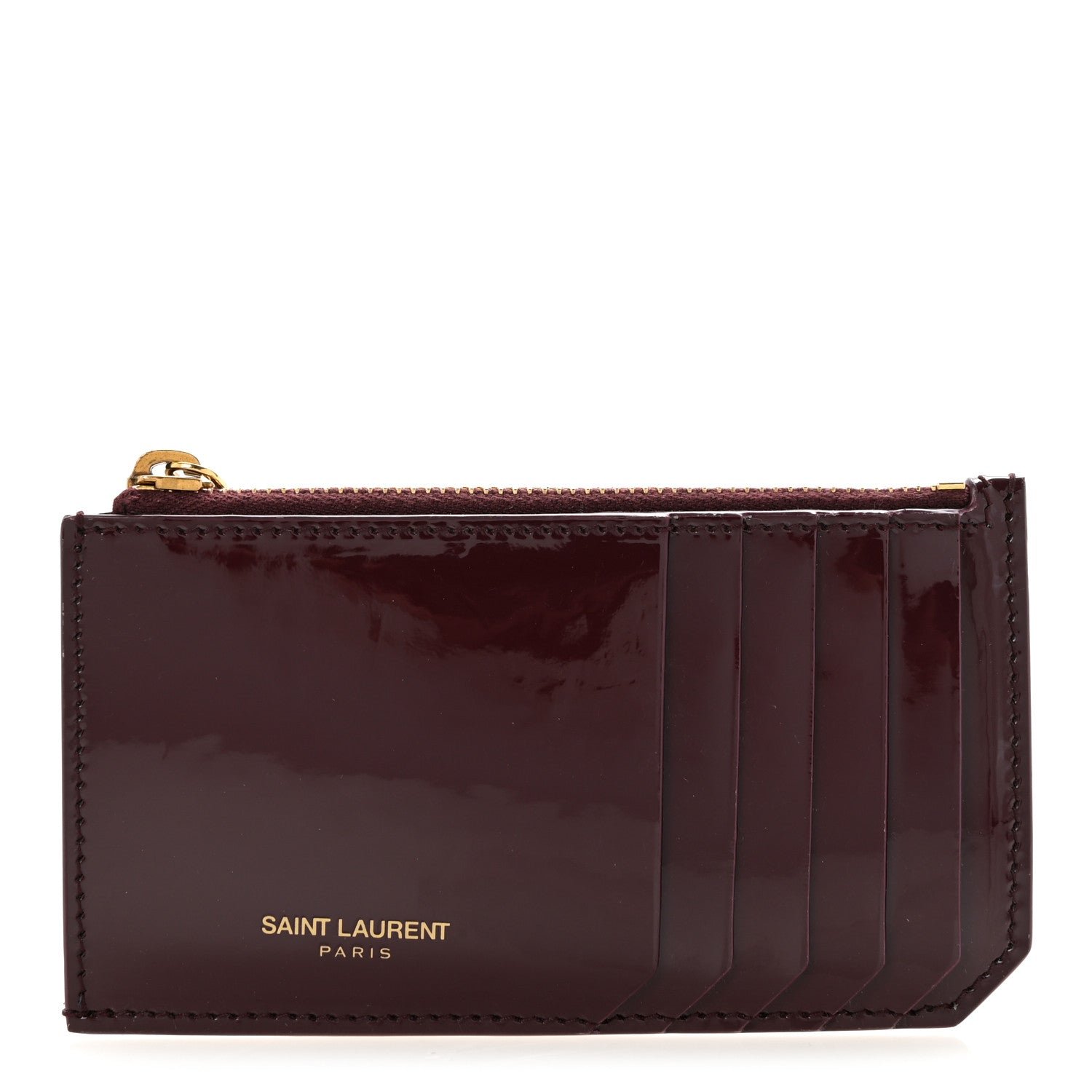 Saint Laurent Saint Laurent Patent 5 Fragments Zip Pouch Card Holder Bordeaux