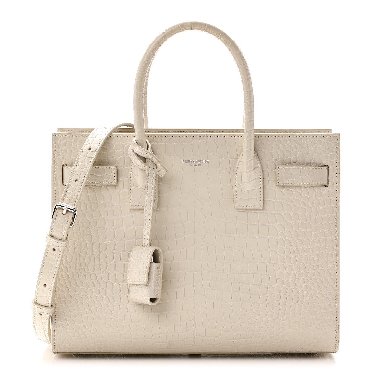 Saint Laurent Calfskin Crocodile Embossed Baby Sac De Jour Crema Soft