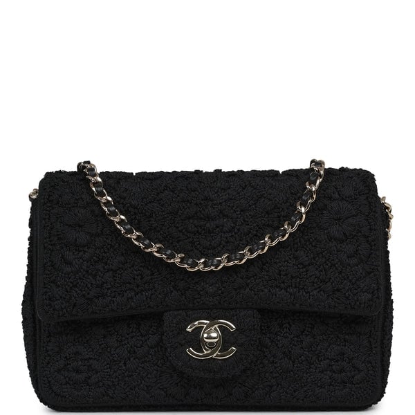 Chanel Mini "Coco Boho" Flap Bag Black Crochet Light Gold Hardware