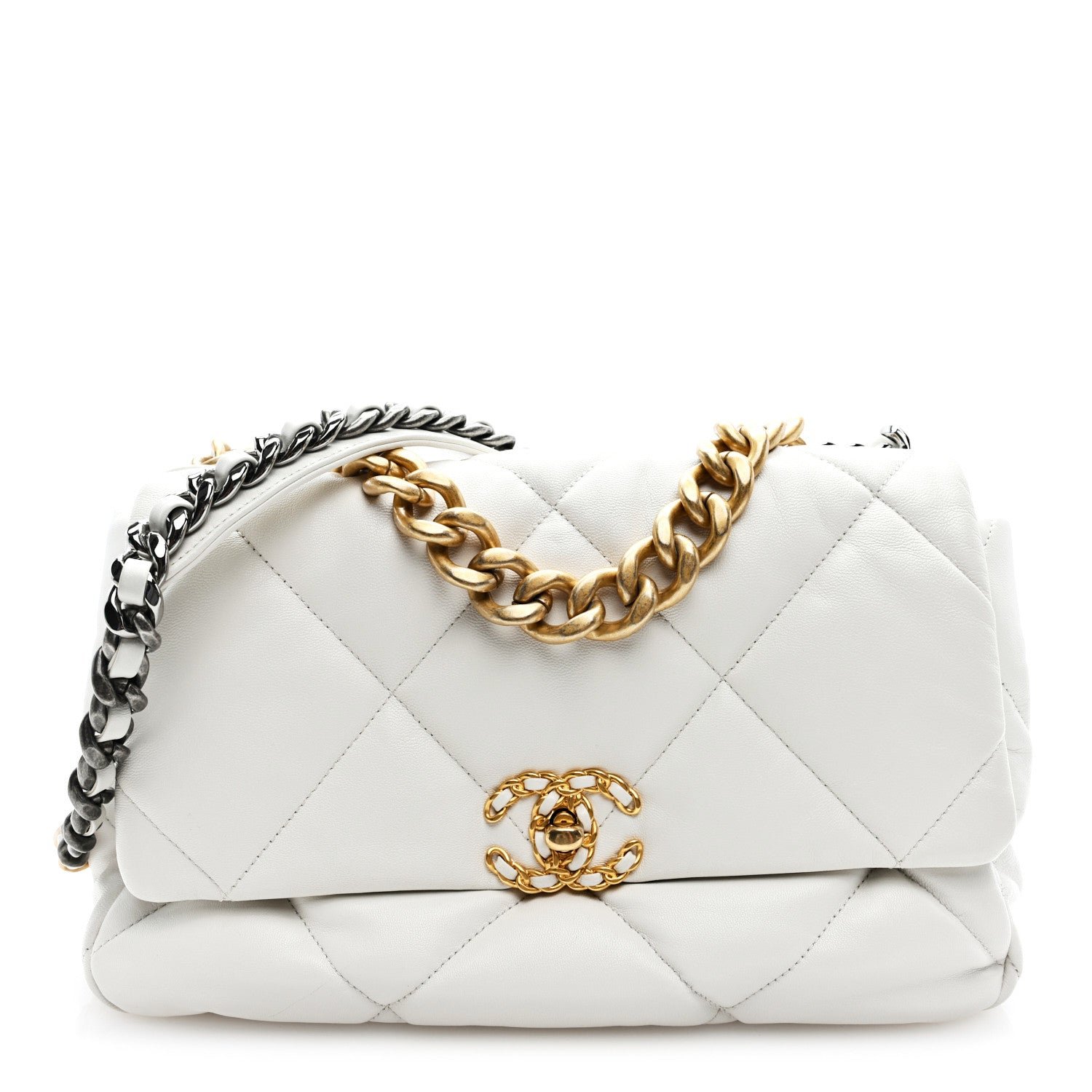 Chanel Goatskin Quilted Large Chanel 19 Flap White