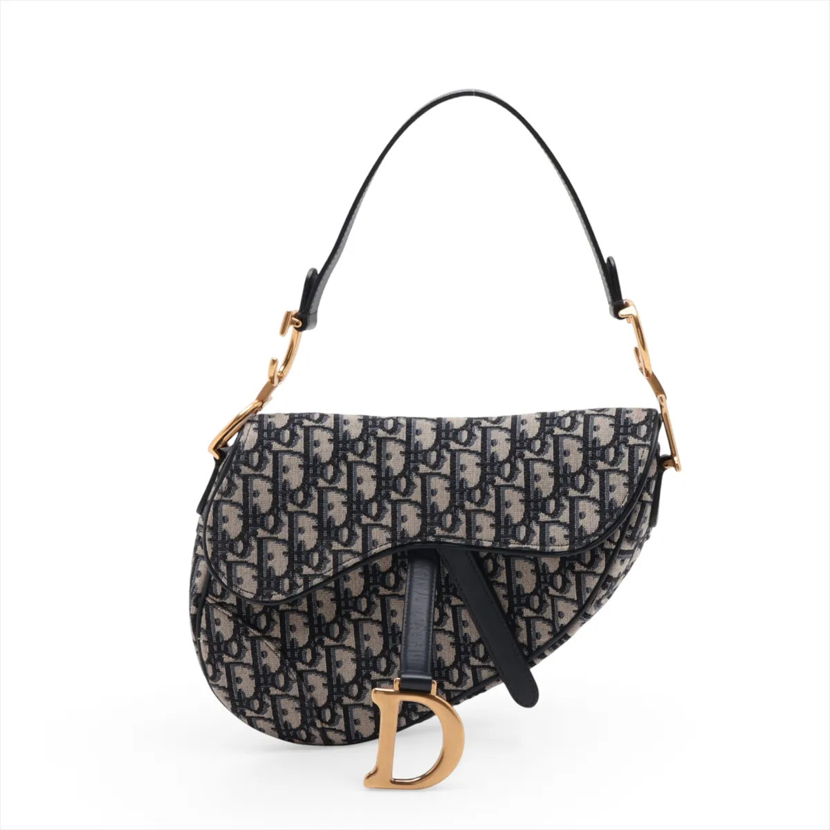 Christian Dior Oblique Saddle Canvas & Leather Shoulder bag Navy Blue