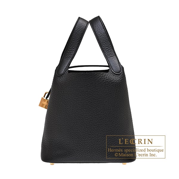 Hermes Picotin Lock bag 18/PM Black Clemence leather Gold hardware