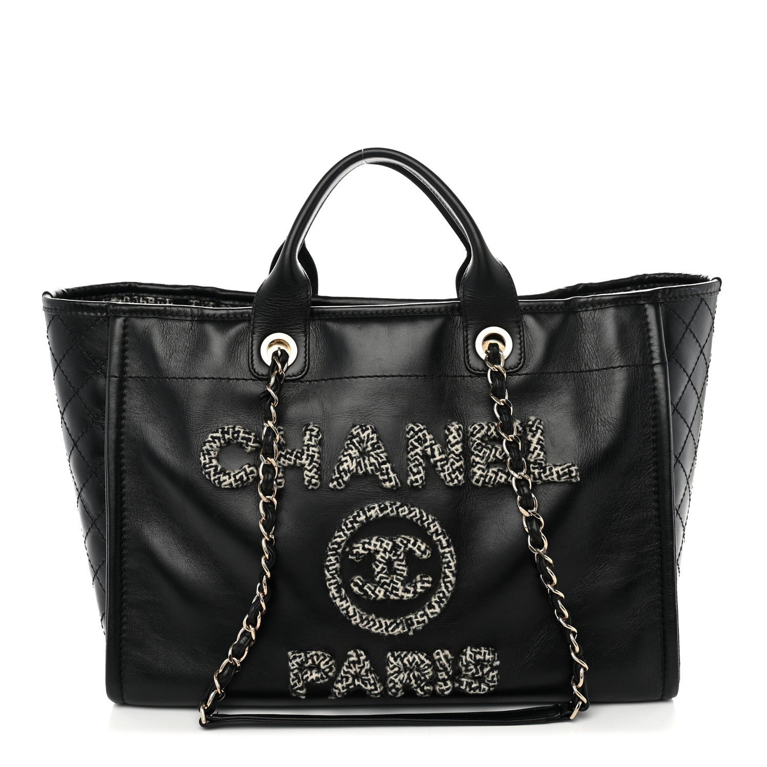 Chanel Calfskin Tweed Medium Deauville Tote Black Multicolor