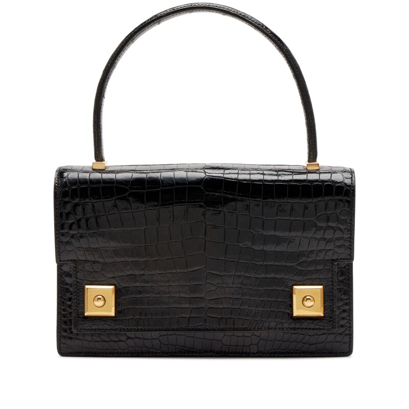 Vintage Black Porosus Crocodile Sac Piano Gold Hardware, 1970s-1980s