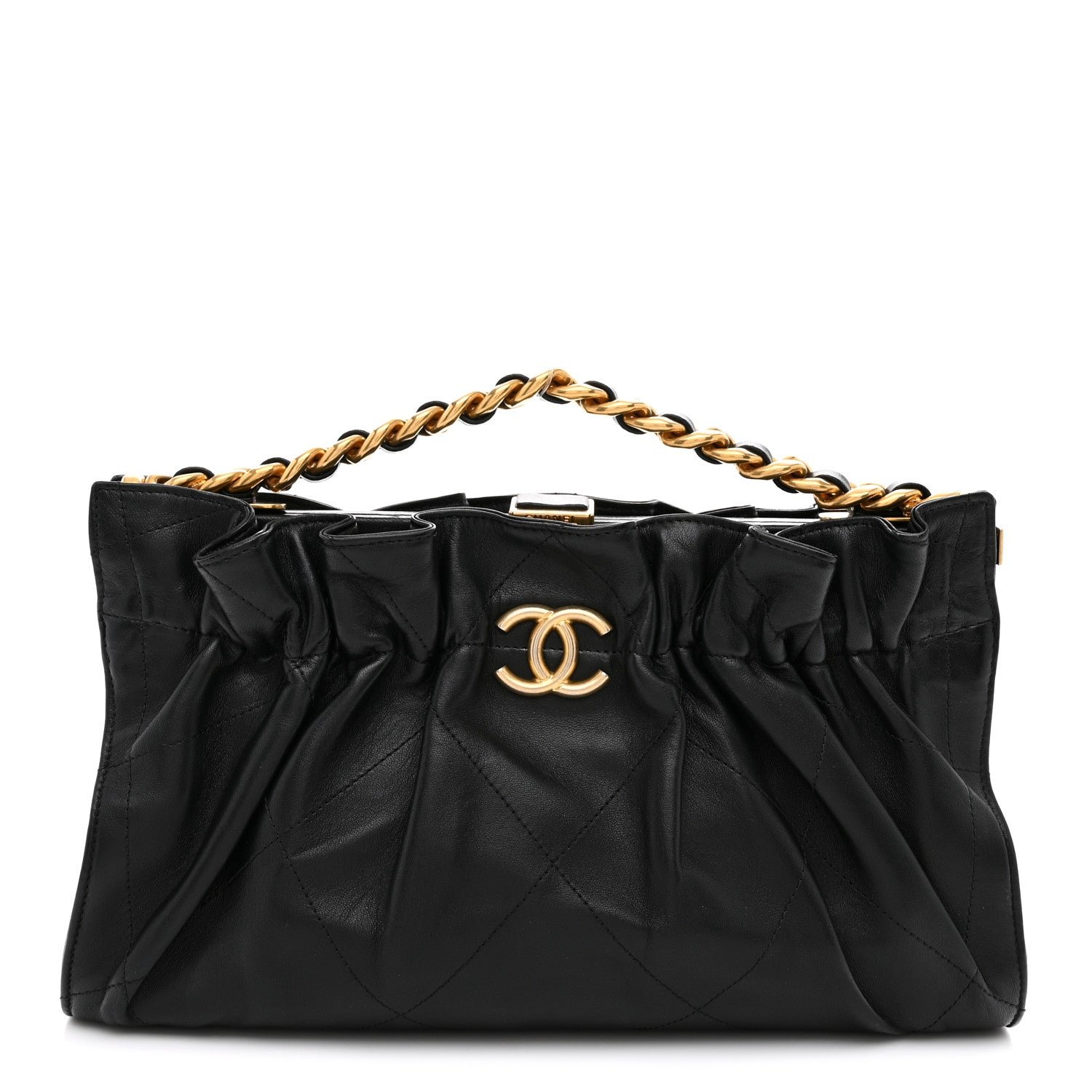 Chanel Lambskin Quilted Ruffled Romance Clutch Black