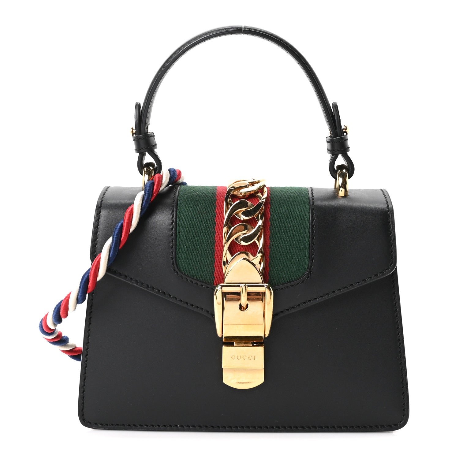 Gucci Calfskin Mini Sylvie Top Handle Bag Black