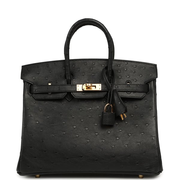 Hermes Birkin 25 Black Ostrich Gold Hardware