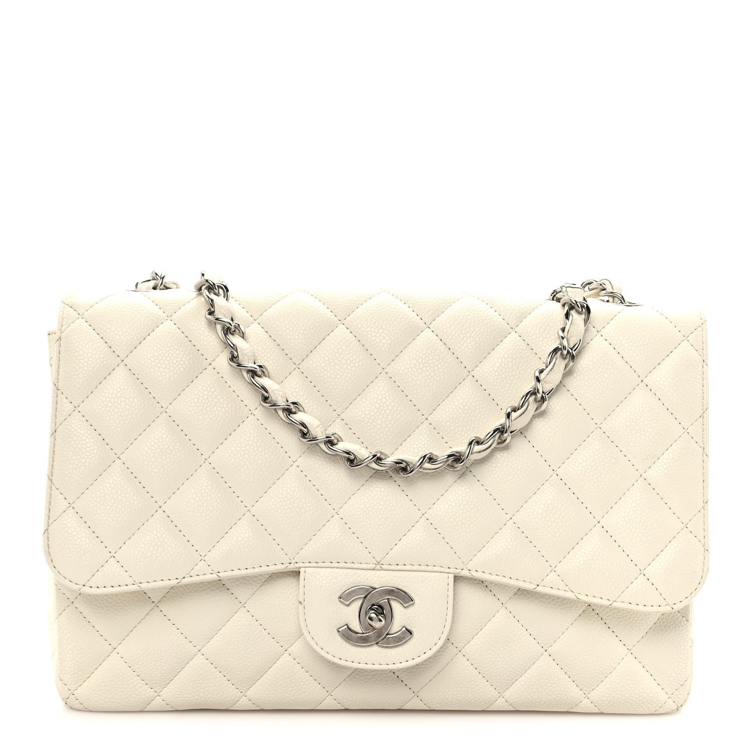 Chanel Caviar Quilted Jumbo Single Flap White