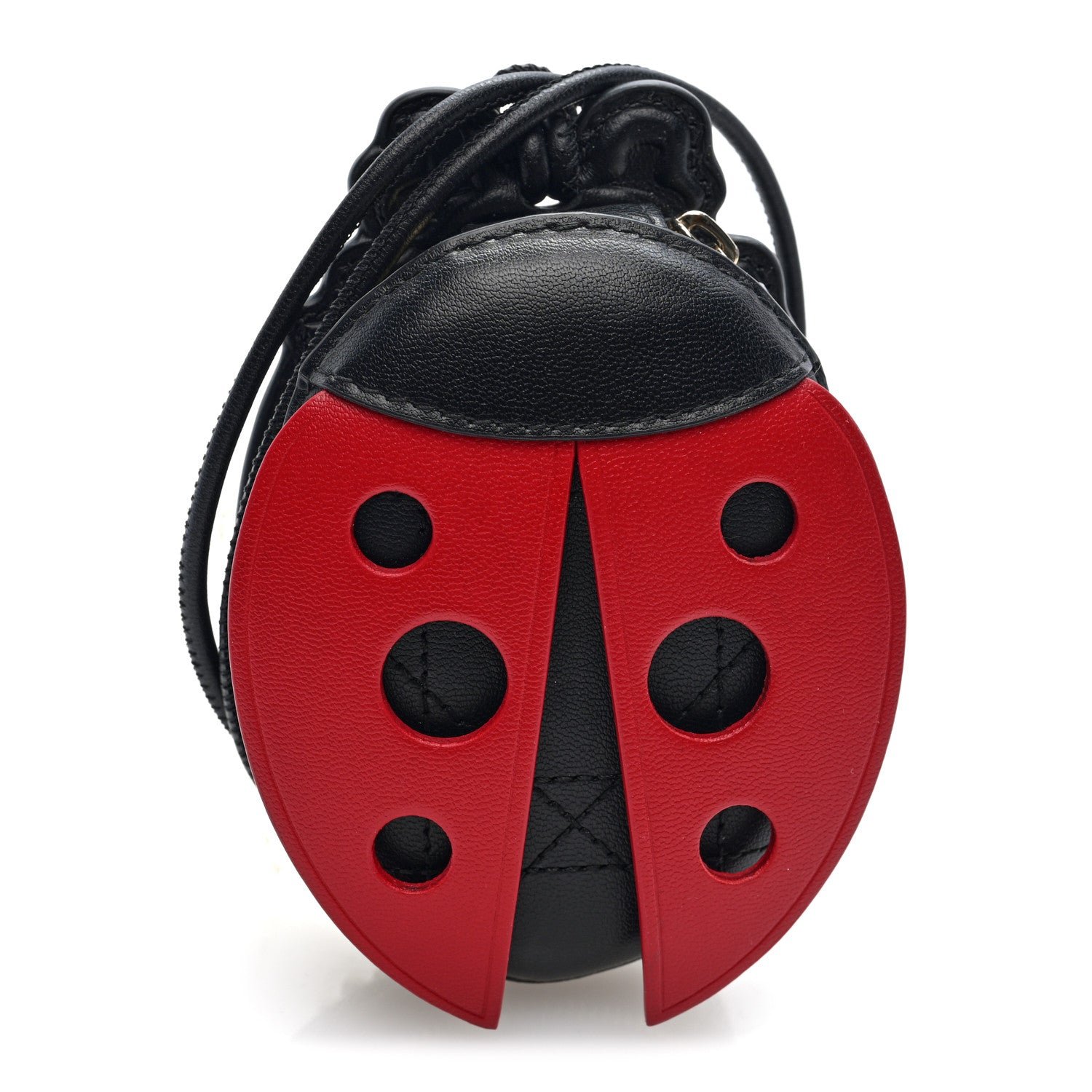 Christian Dior Smooth Calfskin Cannage Jardin Ladybug Coin Purse with Cord  Red Black