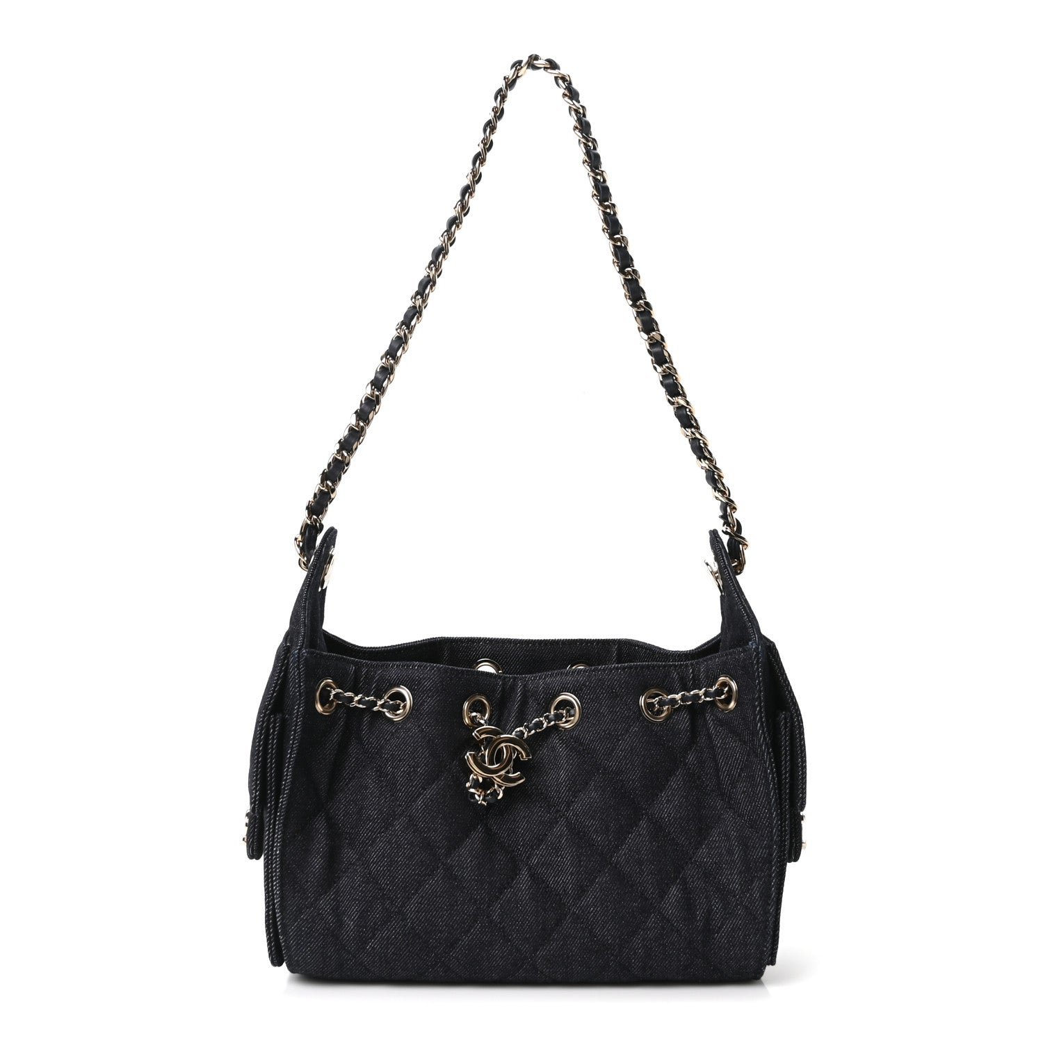 Chanel Denim Quilted Mini Chanel 25 Handbag Dark Blue