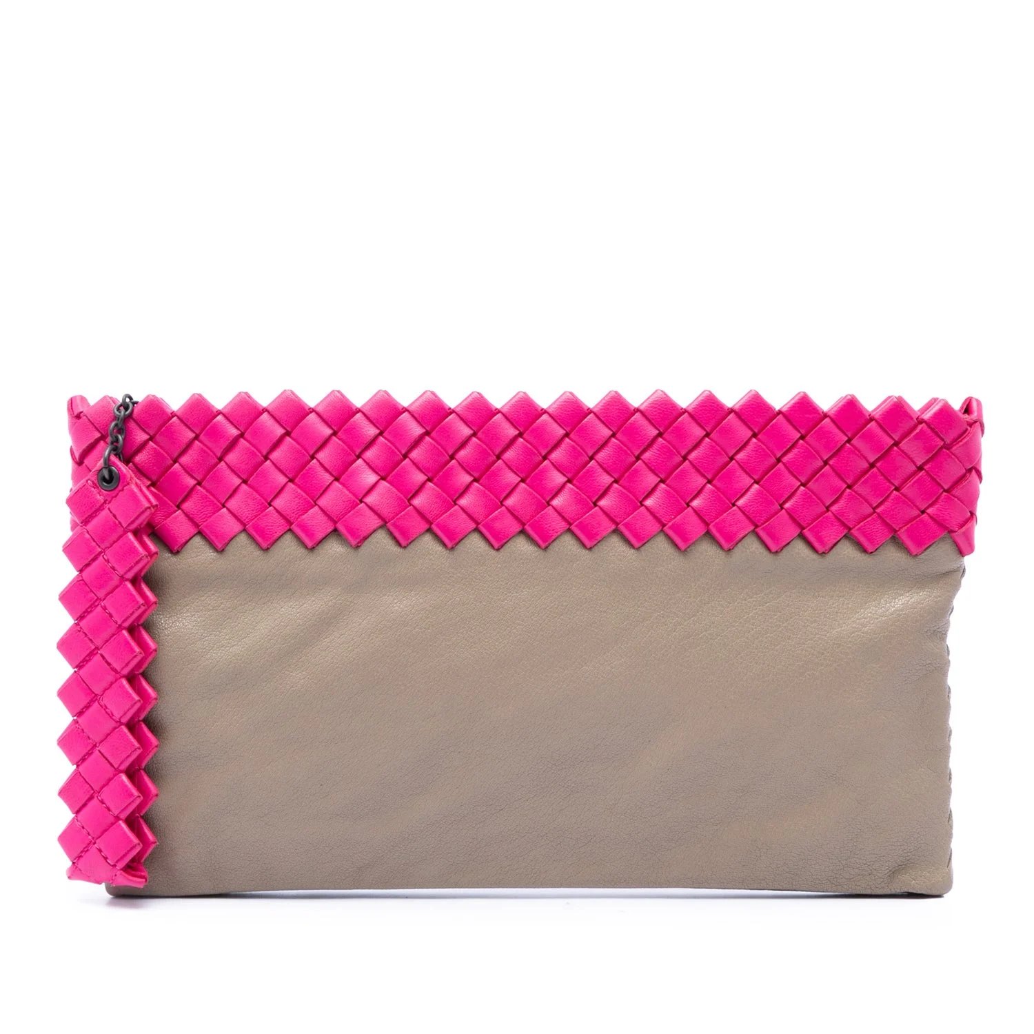 Leather Intrecciato Trimmed Bicolor Nappa Clutch