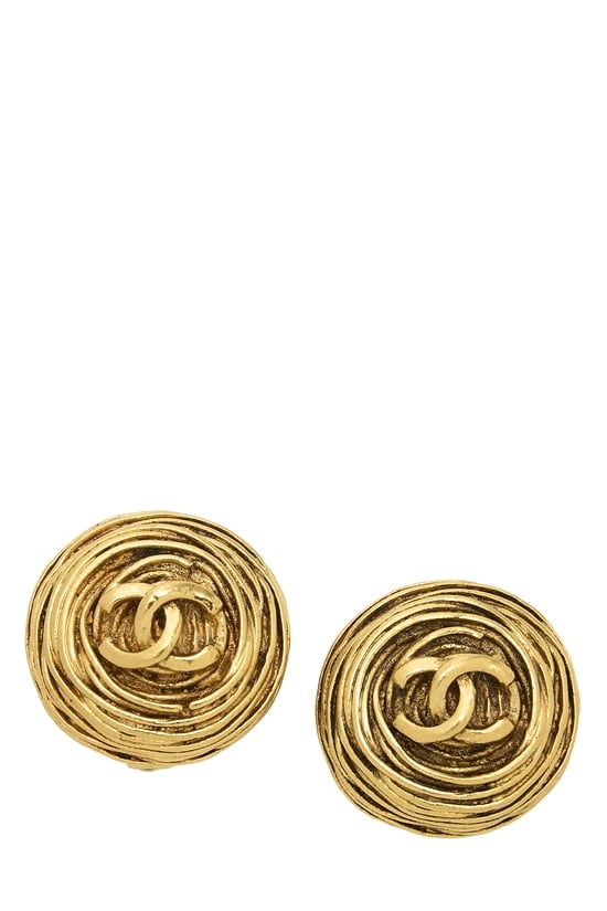 Gold 'CC' Button Earrings
